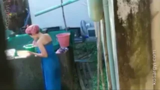 ရေချိုးချောင်းရိုက် (၃၄) – A lady wash clothes and take a shower