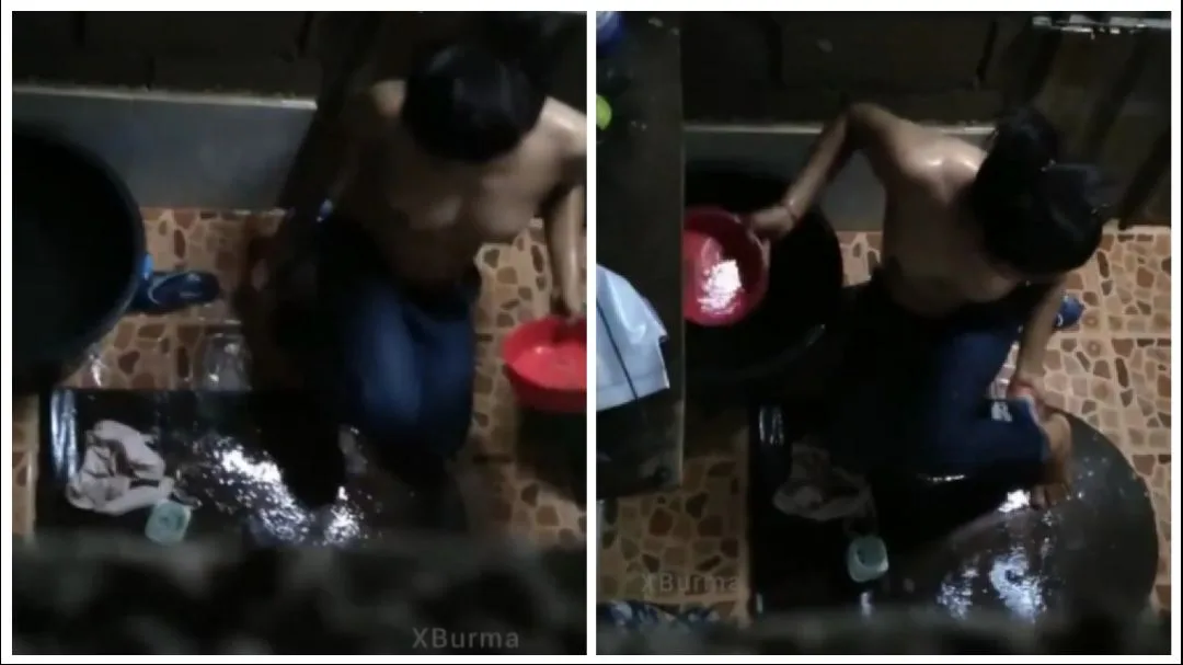 ရေချိုးချောင်းရိုက် (၄၅) – Myanmar Lady Showering In The Bathroom